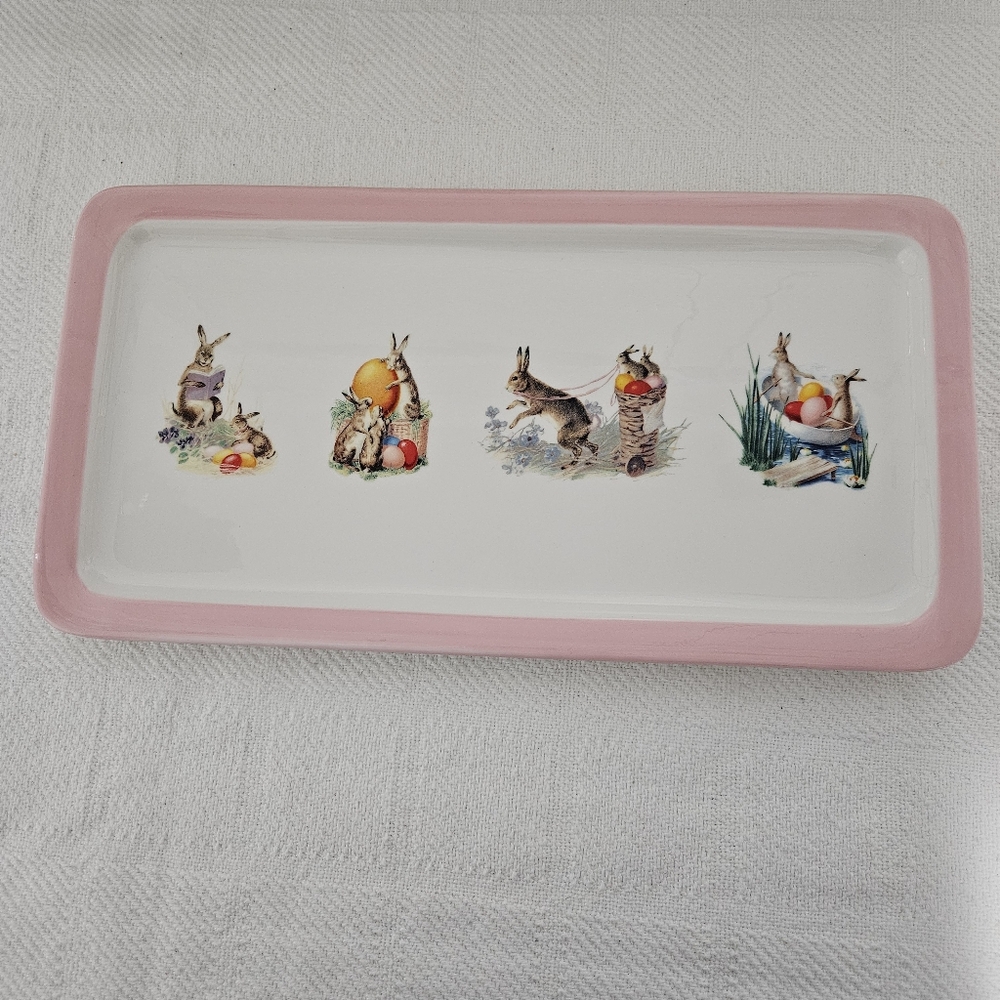 Williams Sonoma Ceramic Easter Bunny Graphic Serving Tray